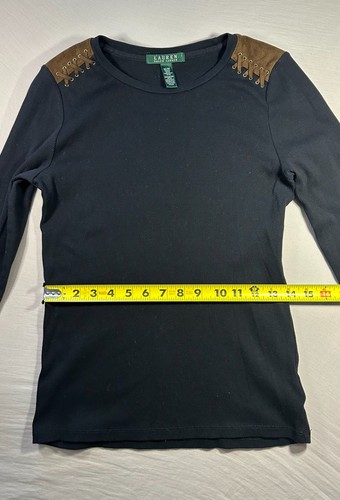 VTG Lauren Ralph Lauren Knit Top Lace-up Shoulder Women's M Black 100% Cotton - Afbeelding 12 van 16