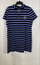 Tommy Hilfiger Women's Blue Black White Striped Quarter Zip Polo Dress Sz XL