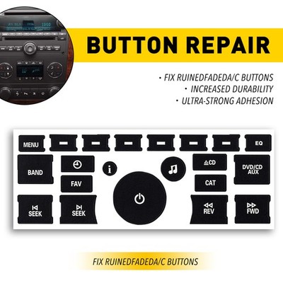 Radio Dash Control  Button Repair Kit Sticker for Chevy GMC Decals Black