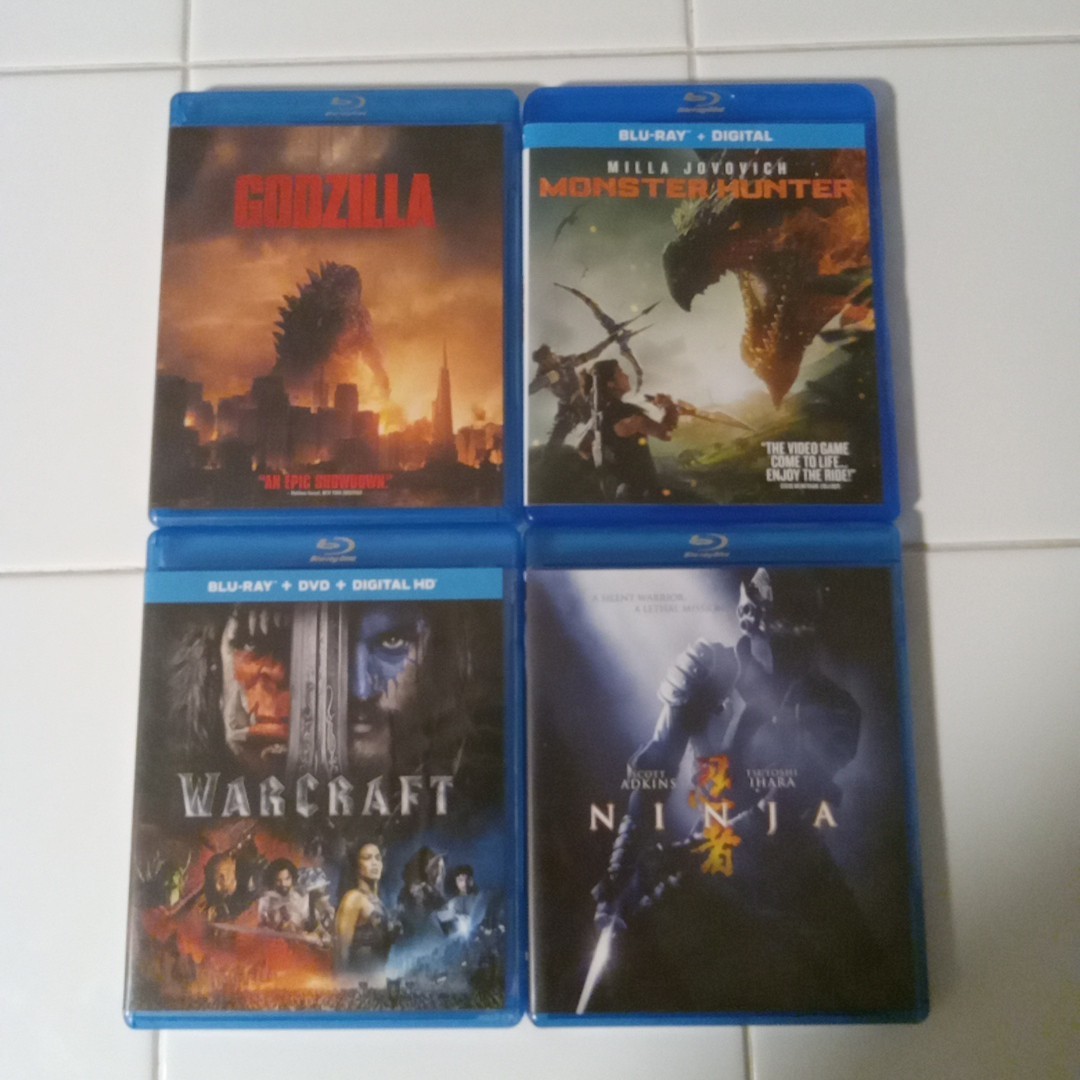 4 Blu-ray Movies: Warcraft, Godzilla, Ninja, Monster Hunters Bundle