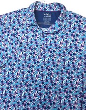 Birdie Bound Polo Shirt Mens 3XL Blue Geometric Golf Print Stretch Short Sleeve