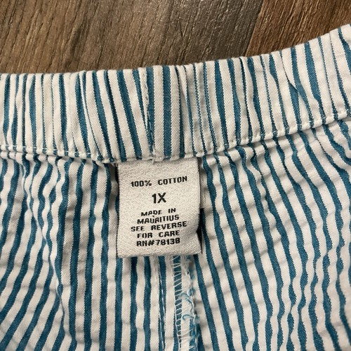 THE VERMONT COUNTRY STORE  Pants 1X Cropped Blue Striped 100% Cotton Seersucker - Picture 6 of 7