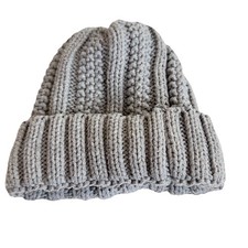 Grey Chunky Knit Beanie Hat Soft Fleece Sherpa Lined Thick Winter Ribbed Cap