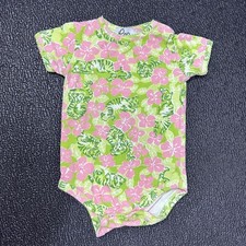 Lilly Pulitzer Baby Bodysuit 6-12M Floral Tiger Print Pink Green Snap Romper