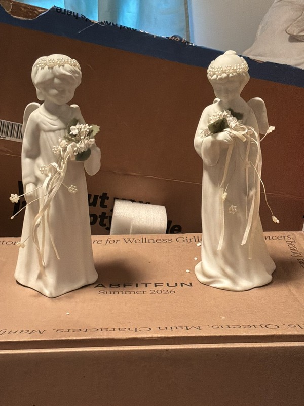 Set of 2 Vintage 1990 Light Up 10” Angel Figurine White Bisque