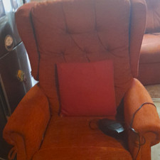 Orange Fabric Electric Recliner Armchair, High Back, Rolled Arms, Solid