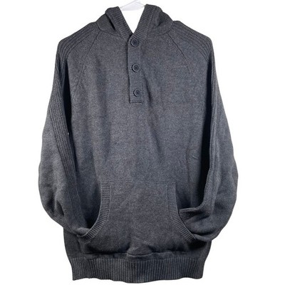 Flag & Anthem Knit Hoodie Pullover Button Up Sweater Casual Gray Mens Size S NWT