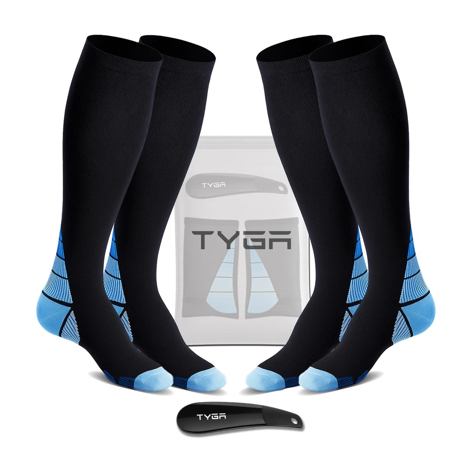 TYGA (2 Pairs) Compression Socks for Men & Women Speed Recovery Best Graduated