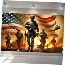 Patriotic Soldier Backdrop Banner 71 x 43 Inch 4th of July Patriotic Soldier 1