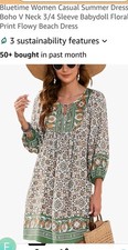 New Bluetime Boho Dress, Green,, Size XL