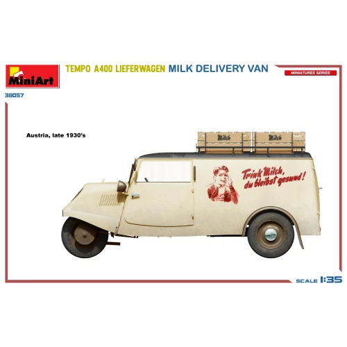 TEMPO A400 LIEFERWAGEN MILK DELIVERY VAN KIT 1:35 Miniart Kit Auto Modellino Nuo - Immagine 3 di 4
