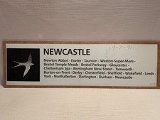 Destination label Single Sided BR Carriage Window for Newcastle Inter city