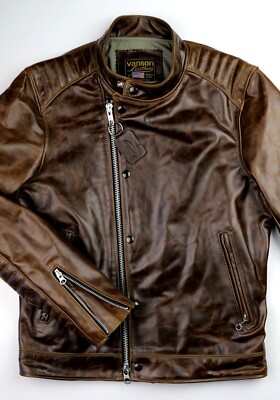 Vanson Portland Cafe Racer, sz M/L (40), Dark Maple Bainbridge Leather Jacket