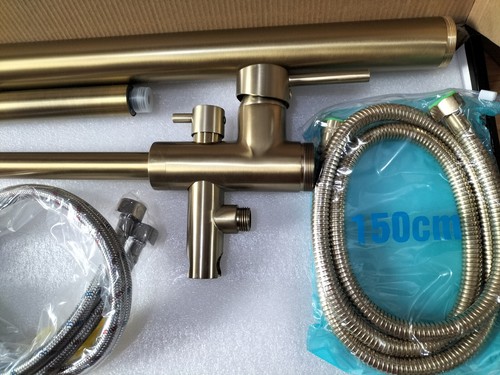 Brushed Gold Floor Mounted Bath Tub Filler Faucet Hands Mixer Tall Taps WELS - Picture 6 of 14