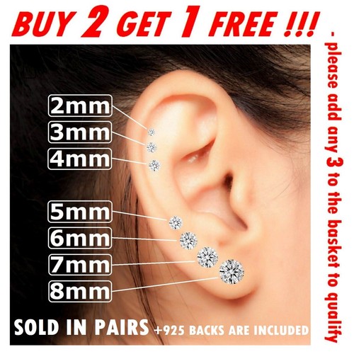 925 Sterling Silver Stud Earrings Women Men Genuine Cubic Zirconia Ladies Set CZ - Picture 43 of 103