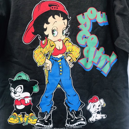 Vintage 90s BETTY BOOP single stitch Size Small Black T-Shirt You Go Girl NOS - Picture 4 of 7