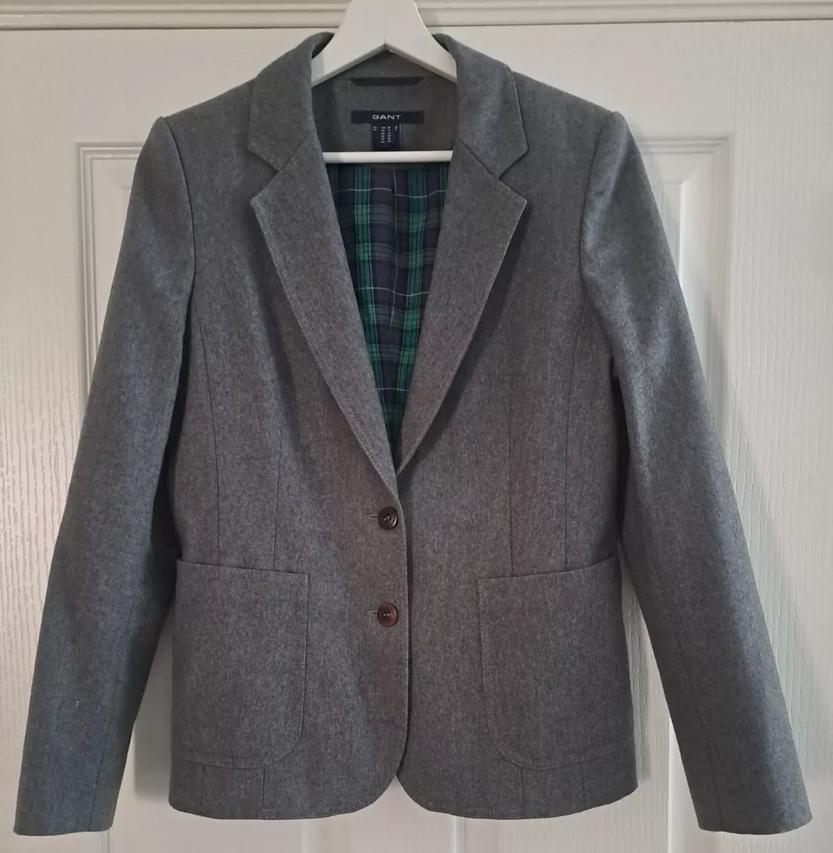 Gant Size UK 12 Ladies Grey Wool Blend Blazer Jacket Check Lined Pockets