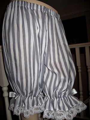  Graue Streifen Bloomers Long Pantaloons Lolita weiß Spitze Sissy Lagenlook 