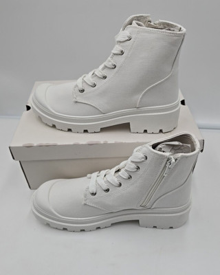 Uyye UNIONBAY Jazzy Sneaker Utility Boots White Side Zip SZ 8M | eBay