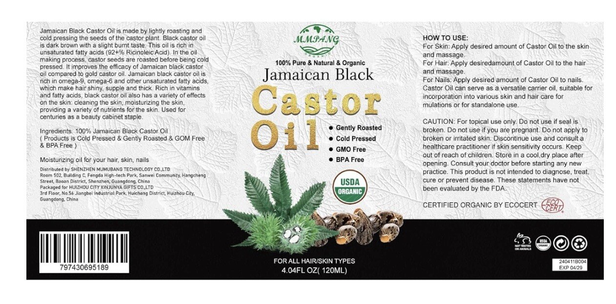Organic Castor Oil - 4oz(120ml) - 100% Pure and Natural for Hair, Nails and Skin