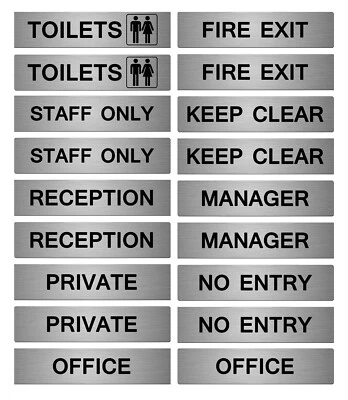 KEY INKS Aluminium Office Signs 22cmx5cm Brushed Silver - Staff Only, Private, Reception