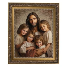 Let the Children Come to Me  Framed Print, Gold Finish Frame w/ Glass 12.5" High