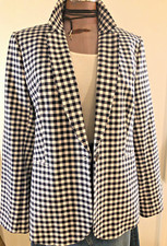 J CREW Blazer Jacket Cotton Checked PARKE Gingham Navy White Women's Size 14