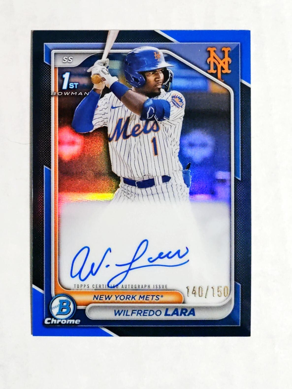 Wilfredo Lara 2024 1st Bowman Chrome AUTO Prospect BLUE REFRACTOR 140/150 RC z38