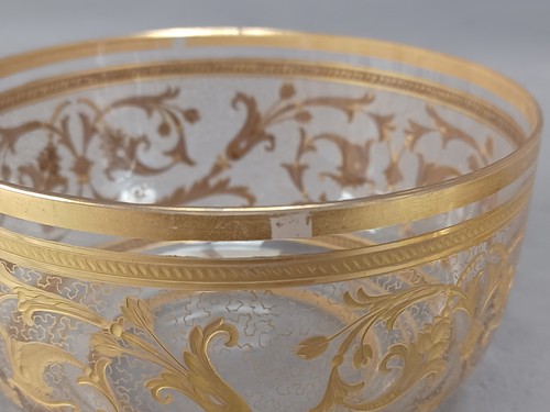 Bohemian Moser Type Engraved & Gold Art Nouveau Floral Scrollwork Finger Bowl - Picture 16 of 16