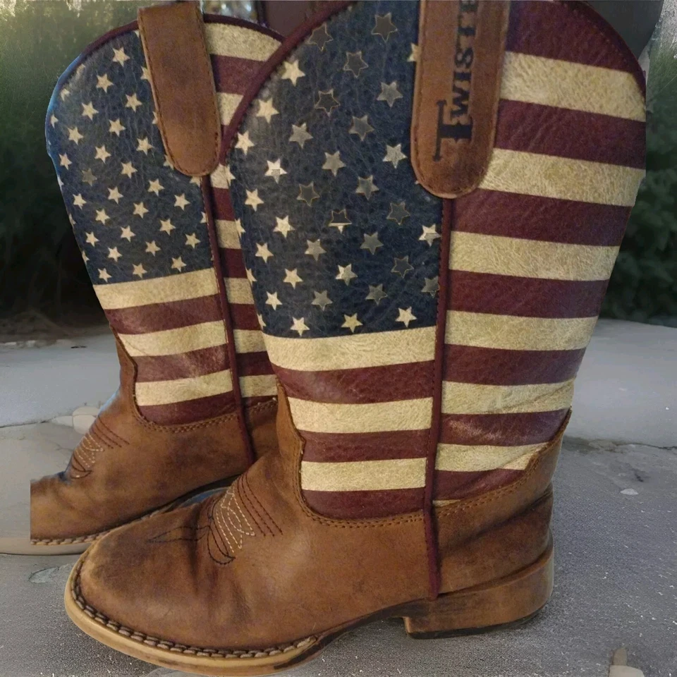 Twister (M&F) Jacob Young Boy Patriotic Flag Cowboy Boots Size 12 Label 9" Long - Image 2 of 4
