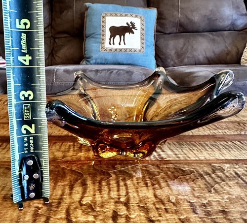 Art Glass Bowl Rootbeer Amber Ombre Six Point Star Hand Blown Trinket MCM Boho - Picture 4 of 5