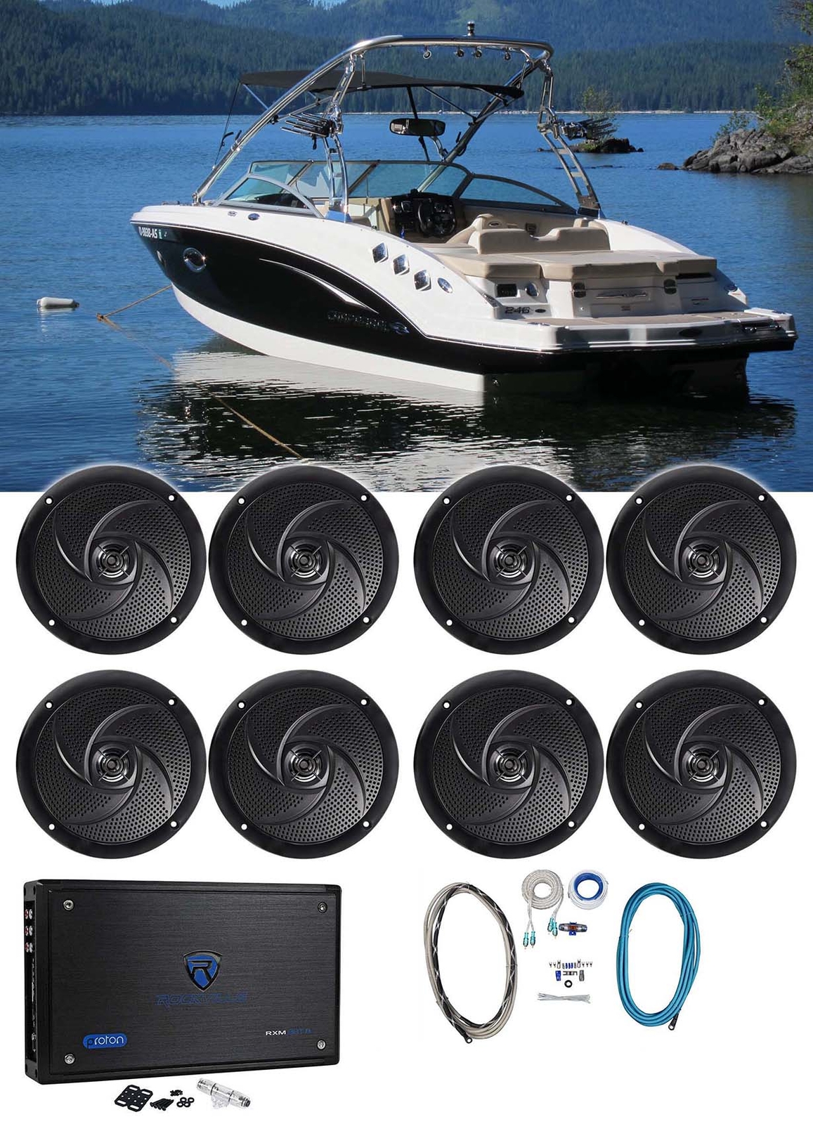 8 Водонепроницаемых тонких динамиков Rockville RSM65B 65 для морских лодок 8-канальный усилитель