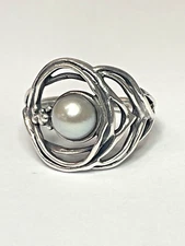 Hagit Gorali Modernist Pearl Sterling Silver Ring Sz 5.25