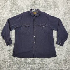 St Johns Bay Chamois Cloth Shirt Men's Large Navy Blue Button Up Flannel