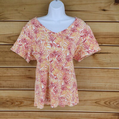 Studio Works Short Sleeve Shirt Womens 2X Colorful Paisley V-Neck The Studio Tee