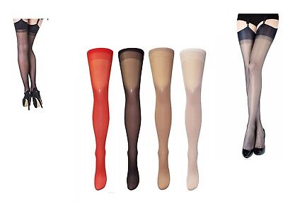 Plain Sheer Stockings Classic Retro Plain Top Thigh High For Suspender 15 Den