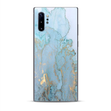 Skins Decal Wrap for Samsung Note 10 Plus Teal Blue Gold White Marble Granite