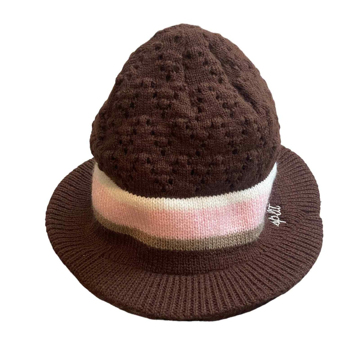 Vintage Split Knitted Winter Bucket Logo Hat Beanie Made In USA