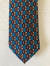 Jones New York Men's Necktie Tie Silk Teal Maroon Gray Tan Geometric Made in USA