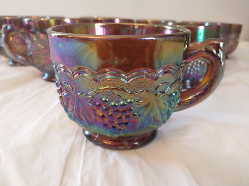 *11 PCS* Imperial Iridescent Carnival Glass Deep Amber Grapes Punch Cups MINT - Picture 2 of 12