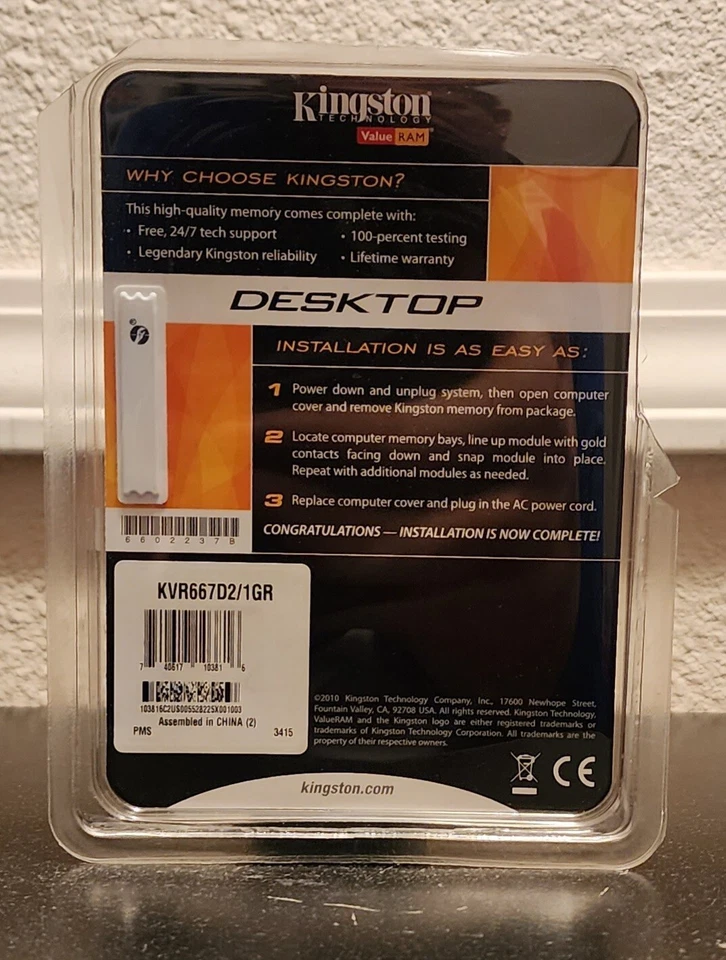 Kingston KVR66702/1GR PC2-5300 1GB Dimm 667MHz DDR2 9905429 - 002. AOOLF - Image 2 of 3