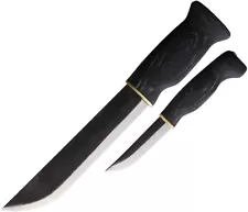 Wood Jewel Big Double Set Knife Carbon Steel Blade Black Plywood Handle w/Sheath