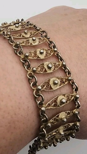 Vintage Silver Tone Filagree Link Boho Hippie Artisan Handcrafted Bracelet 7" - Picture 14 of 20