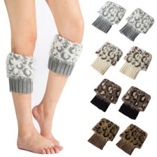 Ladies Women Leopard Printed Boot Cuffs Short Socks Knitted Warm Leg Warmer