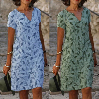 Women Summer Cotton Linen Leaf Dress Ladies Beach V Neck Boho Sundress Plus Size | eBay Women Summer Cotton Linen Leaf Dress Ladies Beach V Neck Boho Sundress Plus Size | eBay
