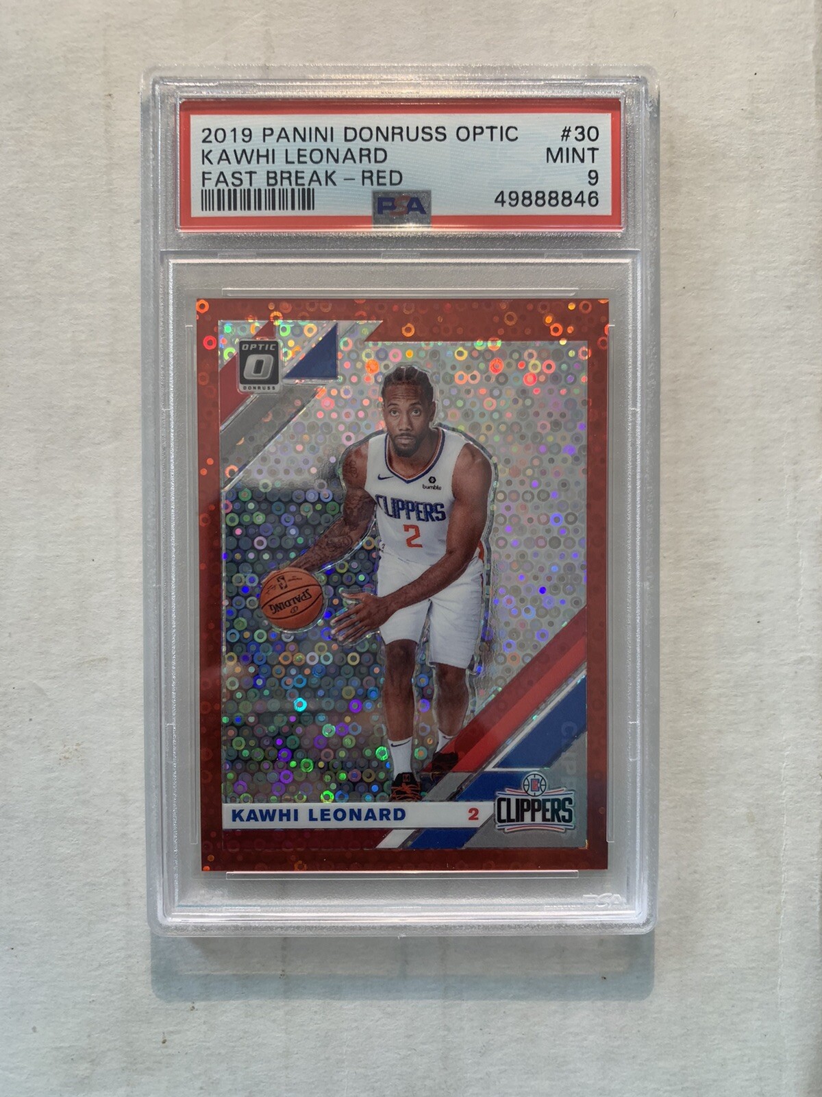 Kawhi Leonard 2019-20 Donruss Optic #30 Fast Break Red /85 PSA 9 Mint Clippers