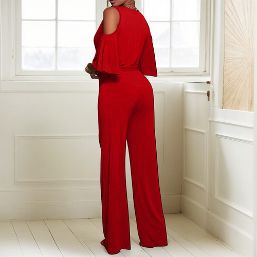 Damen Schulterfreie V-Neck Overalls Party Jumpsuit Elegant Hosenanzug Einteiler - Bild 10 von 24