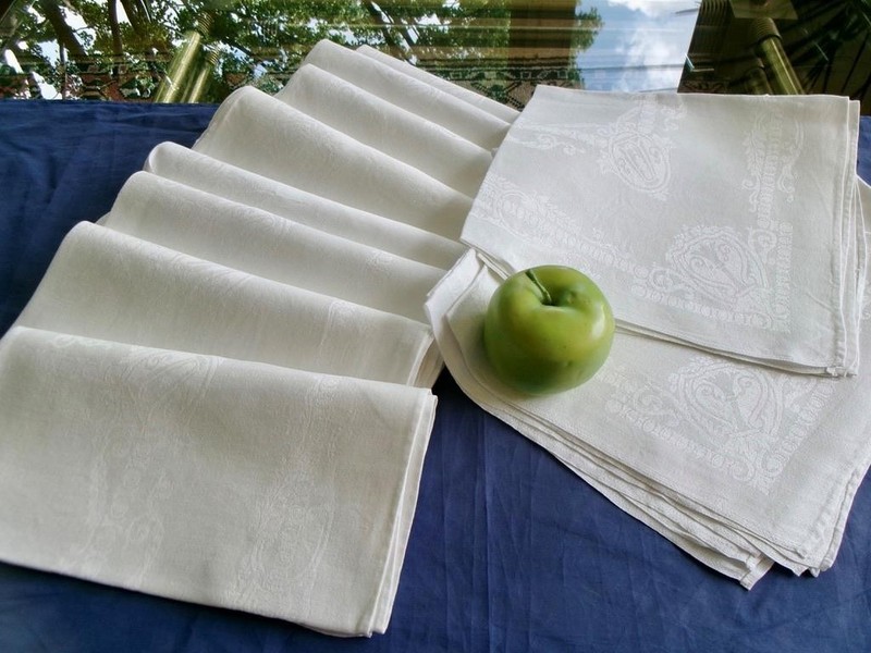 Set 12 Pure White Irish Damask Linen 22" Napkins Art Nouveau Urns Acanthus Leaf