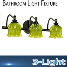Black Antique Vanity Light 3-Light, Green Crystal Bathroom Fixture