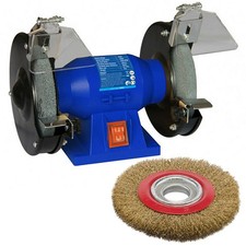 150W Electric Twin Bench Grinder & Polisher c/w 2 x Grinding Wheels + Wire Brush